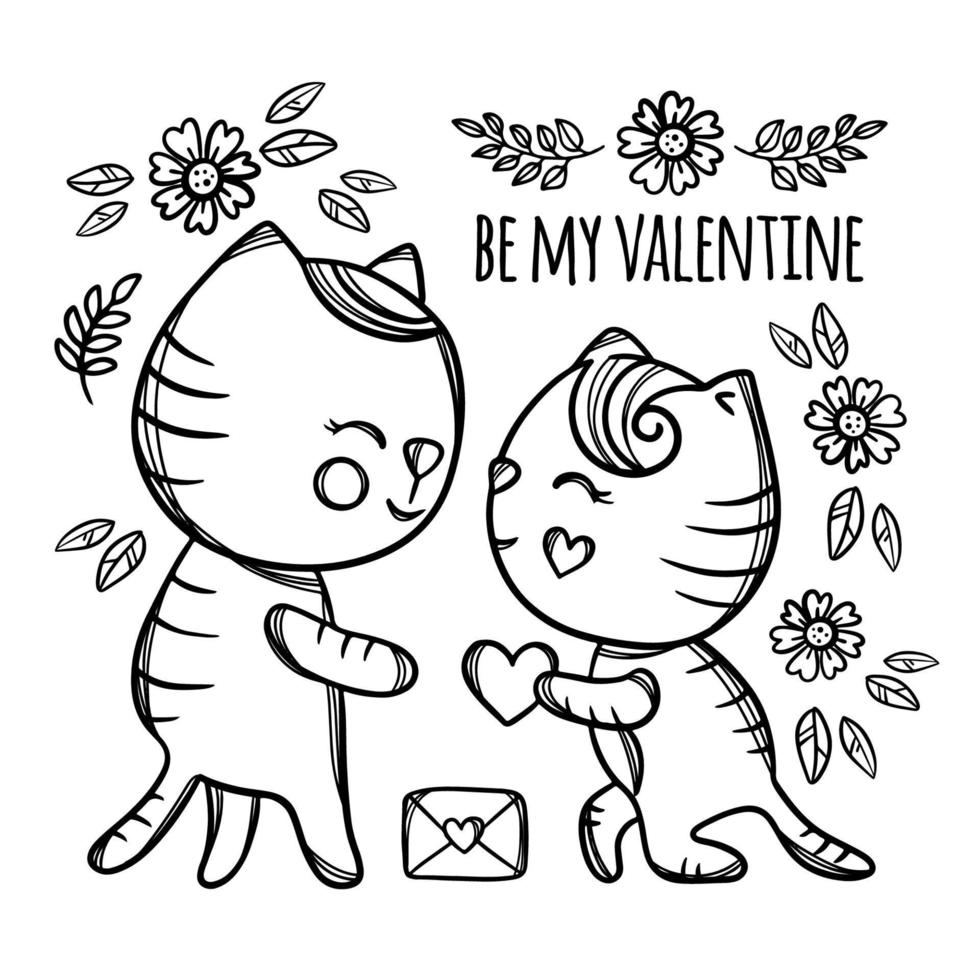 Katze macht Ehe Vorschlag Valentinstag Vektor Illustration einstellen