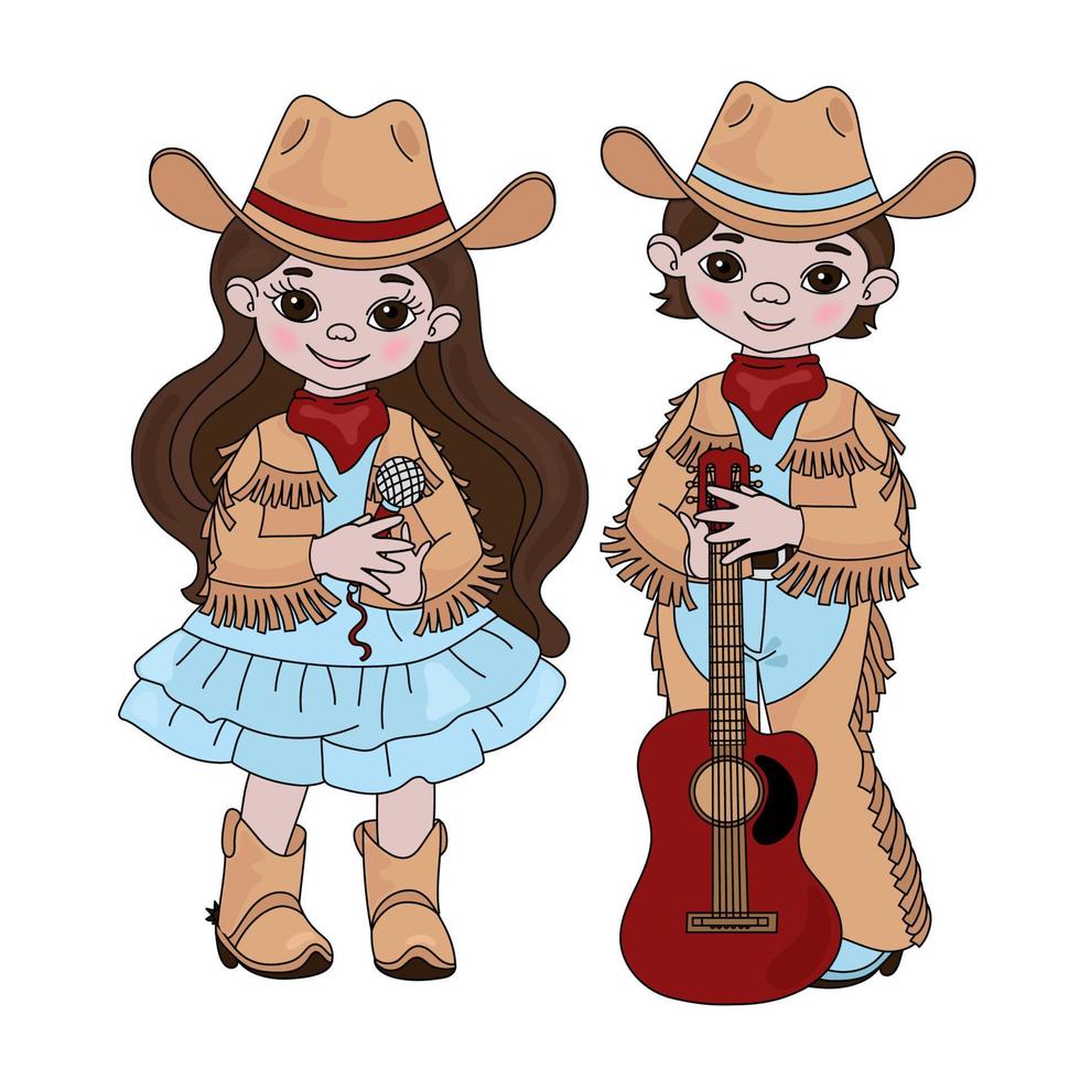 Land musik vänner cowboy Västra vektor illustration uppsättning