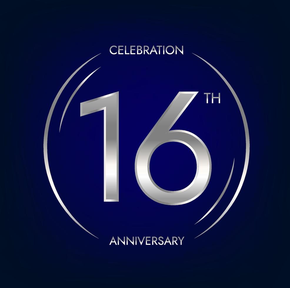 16: e årsdag. sexton år födelsedag firande baner i silver- Färg. cirkulär logotyp med elegant siffra design. vektor