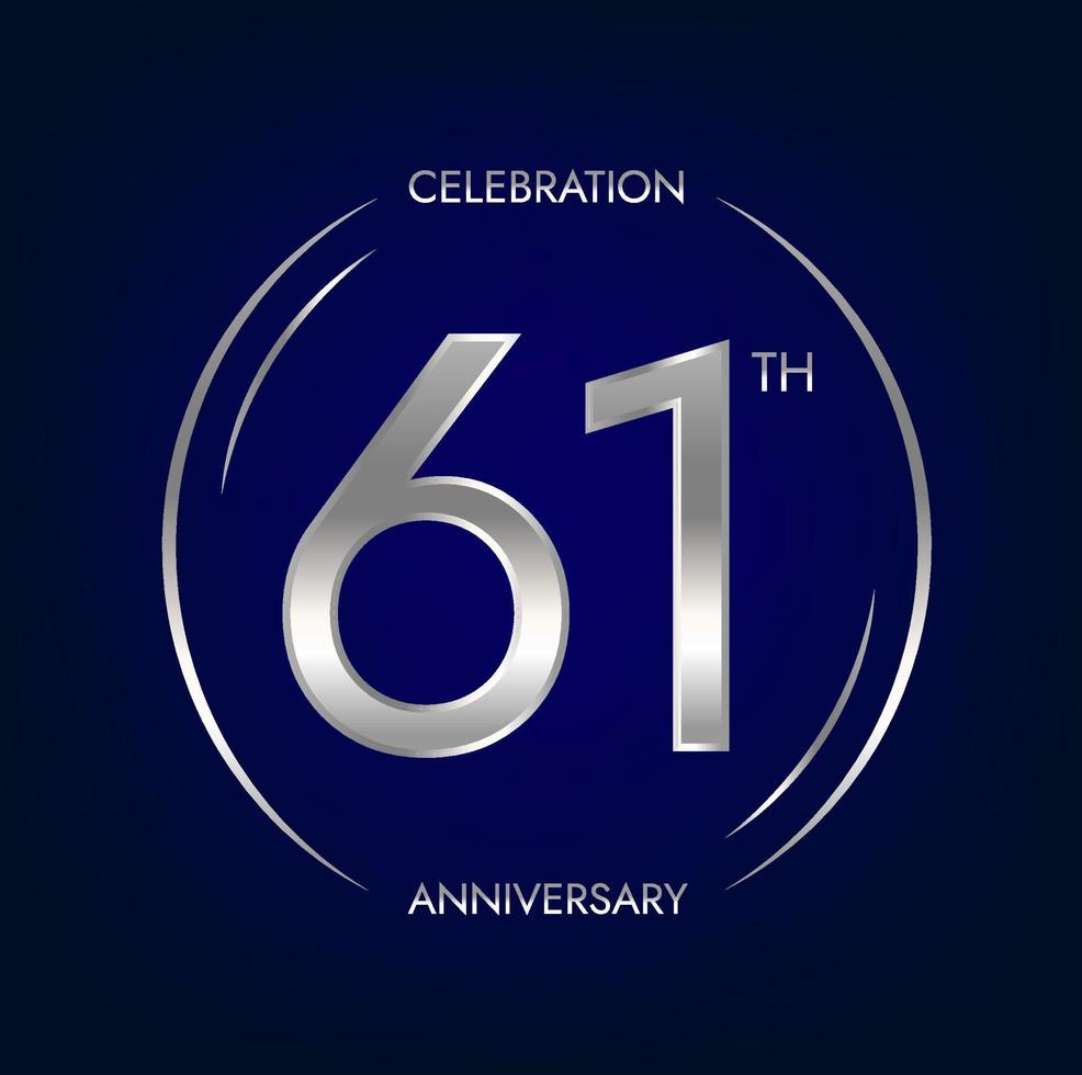 61 .. Jubiläum. einundsechzig Jahre Geburtstag Feier Banner im Silber Farbe. kreisförmig Logo mit elegant Nummer Design. vektor