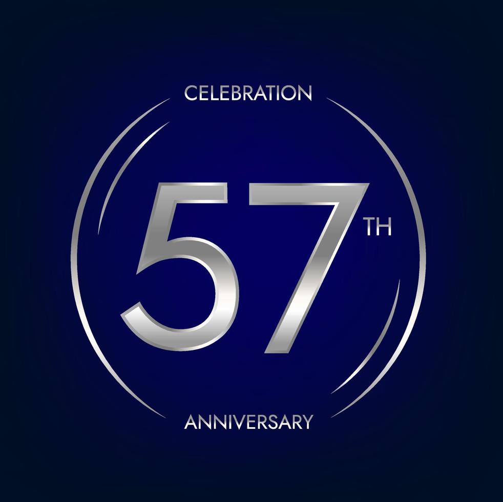 57: e årsdag. femtiosju år födelsedag firande baner i silver- Färg. cirkulär logotyp med elegant siffra design. vektor
