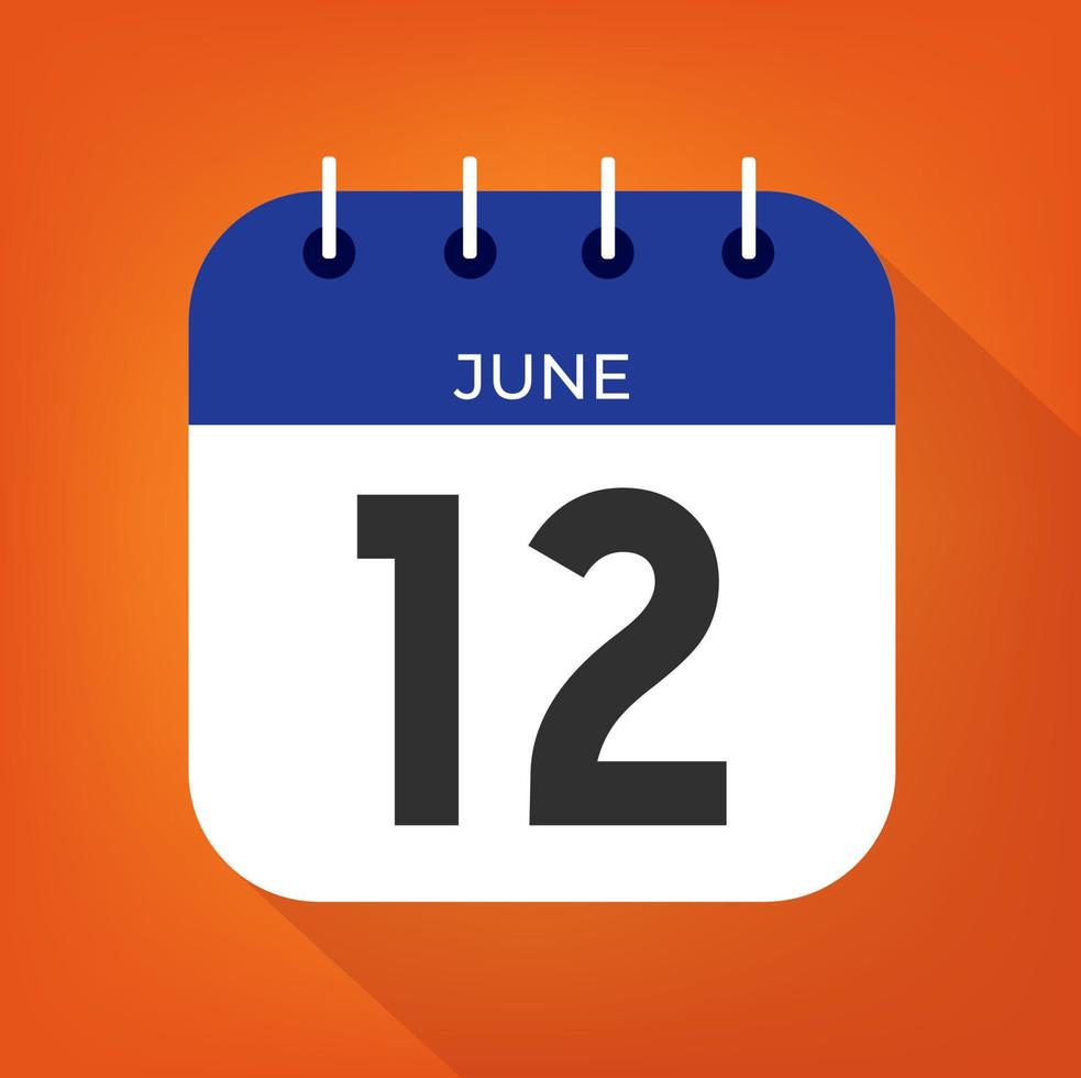 juni dag 12. siffra tolv på en vit papper med blå Färg gräns på en orange bakgrund vektor. vektor