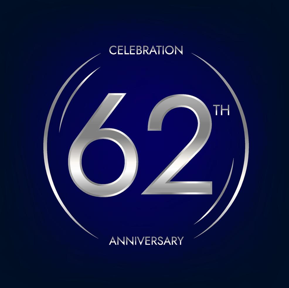 62: e årsdag. sextiotvå år födelsedag firande baner i silver- Färg. cirkulär logotyp med elegant siffra design. vektor