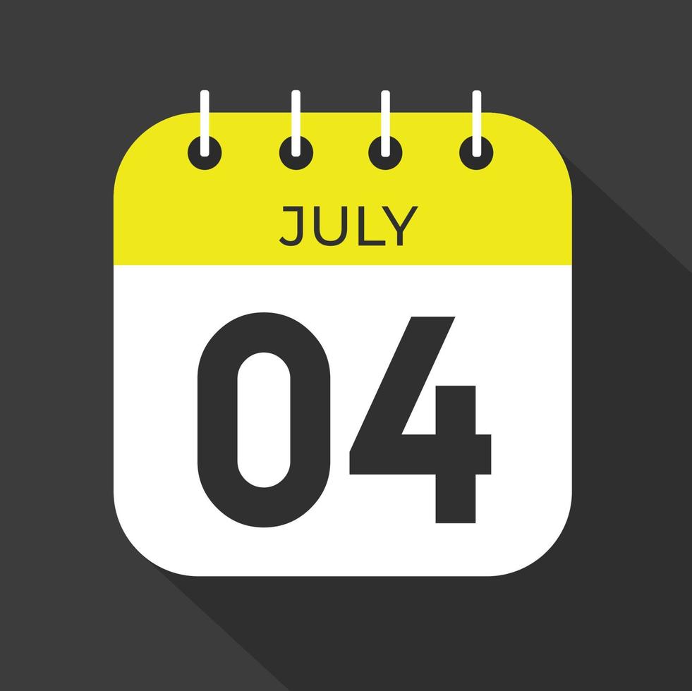 juli dag 4. siffra fyra på en vit papper med gul Färg gräns på en svart bakgrund vektor. vektor