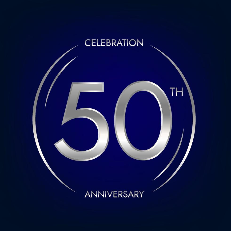 50 .. Jubiläum. fünfzig Jahre Geburtstag Feier Banner im Silber Farbe. kreisförmig Logo mit elegant Nummer Design. vektor