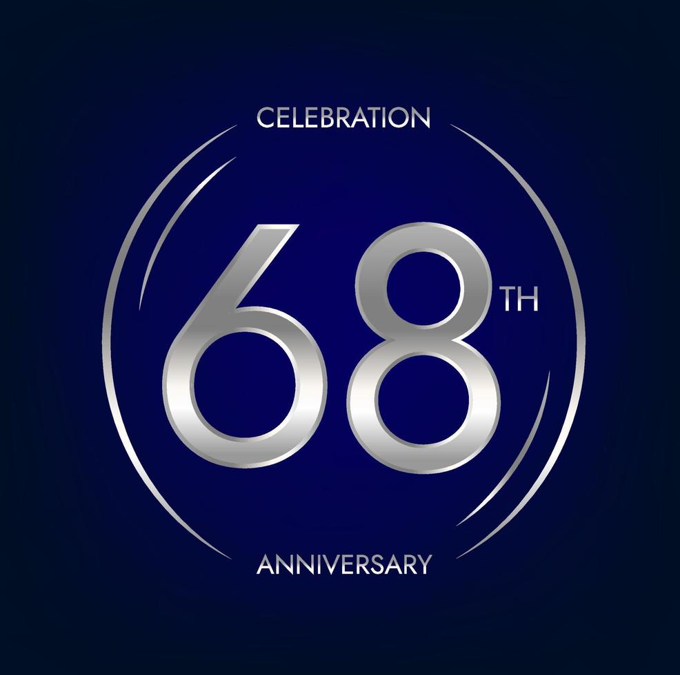 68 .. Jubiläum. achtundsechzig Jahre Geburtstag Feier Banner im Silber Farbe. kreisförmig Logo mit elegant Nummer Design. vektor