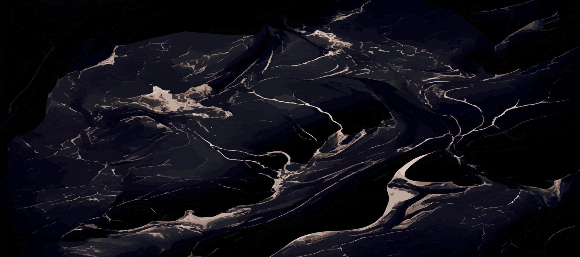 schwarz Marmor Panorama- Textur Design, bunt dunkel Marmor Oberfläche, gebogen golden Linien, hell abstrakt Hintergrund Design - - Vektor