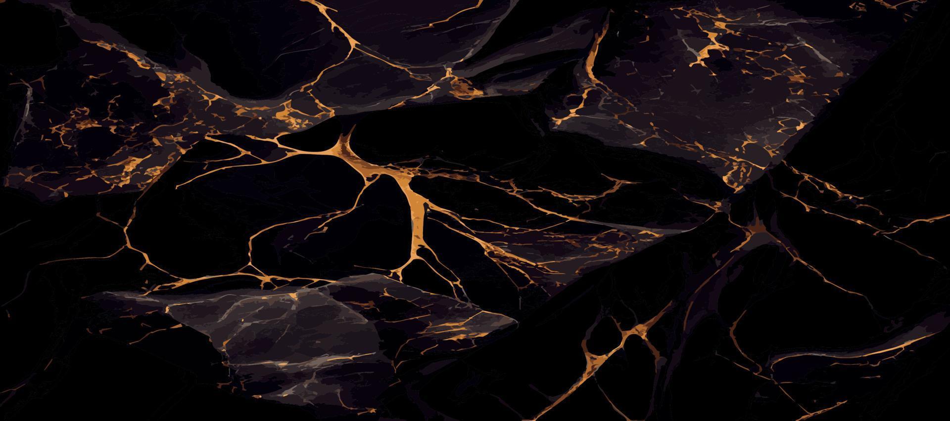 schwarz Marmor Panorama- Textur Design, bunt dunkel Marmor Oberfläche, gebogen golden Linien, hell abstrakt Hintergrund Design - - Vektor