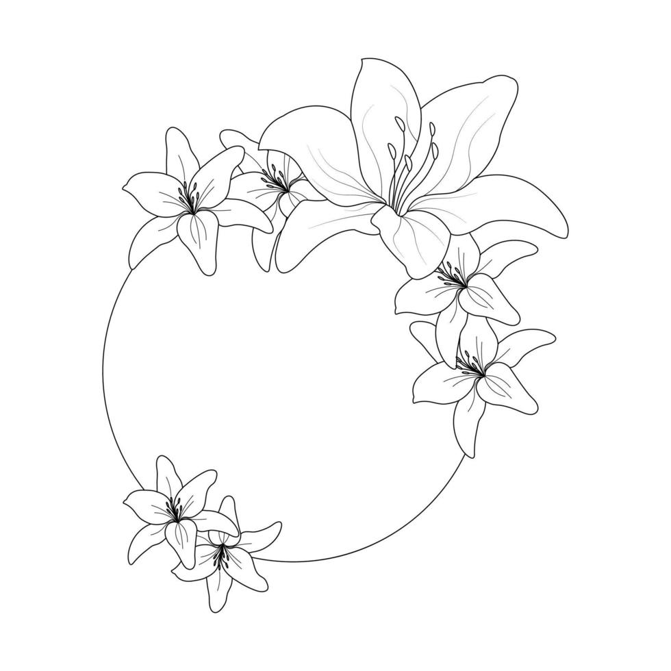 lilja blomma färg sida och bok hand dragen linje konst illustration vektor