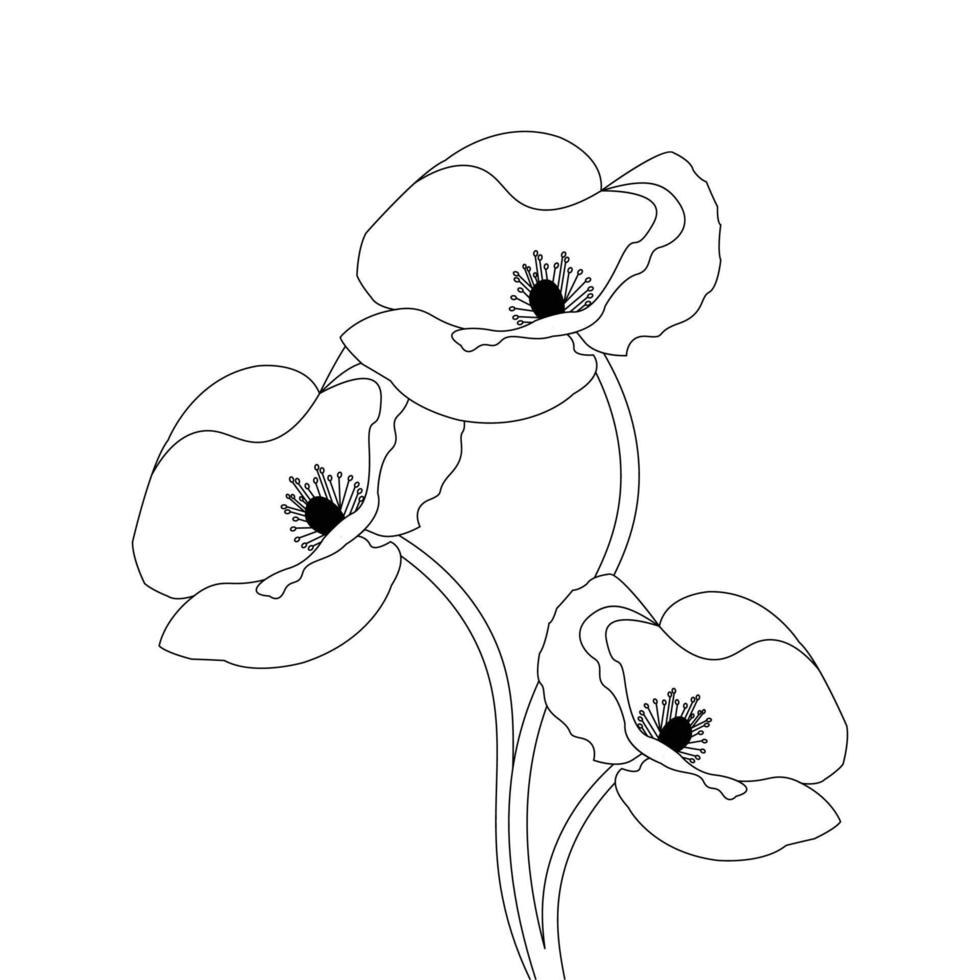 Blume Färbung Seite und Buch Mohn Blume Linie Kunst Hand gezeichnet Illustration vektor