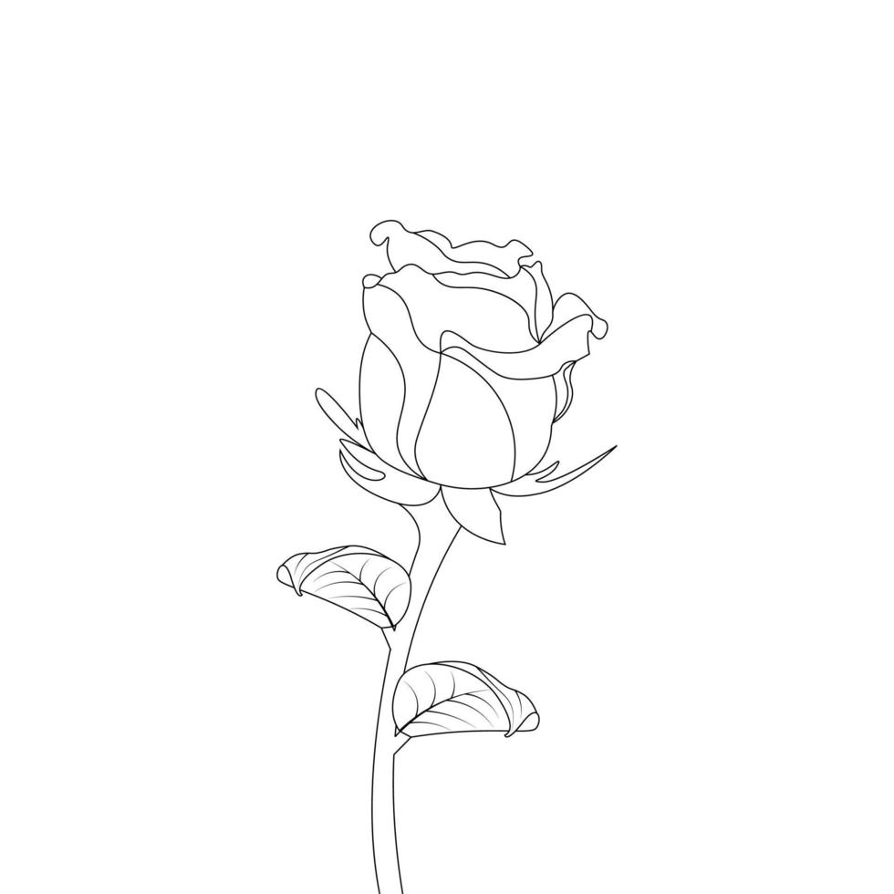 reste sig blomma färg sida och bok hand dragen linje konst illustration skön blomma svart och vit teckning vektor