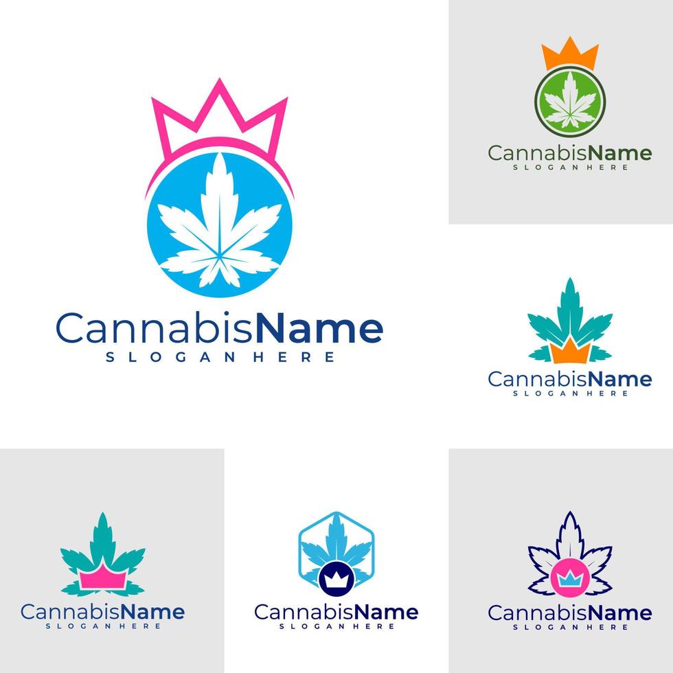 uppsättning av kung cannabis logotyp vektor mall. kreativ cannabis logotyp design begrepp