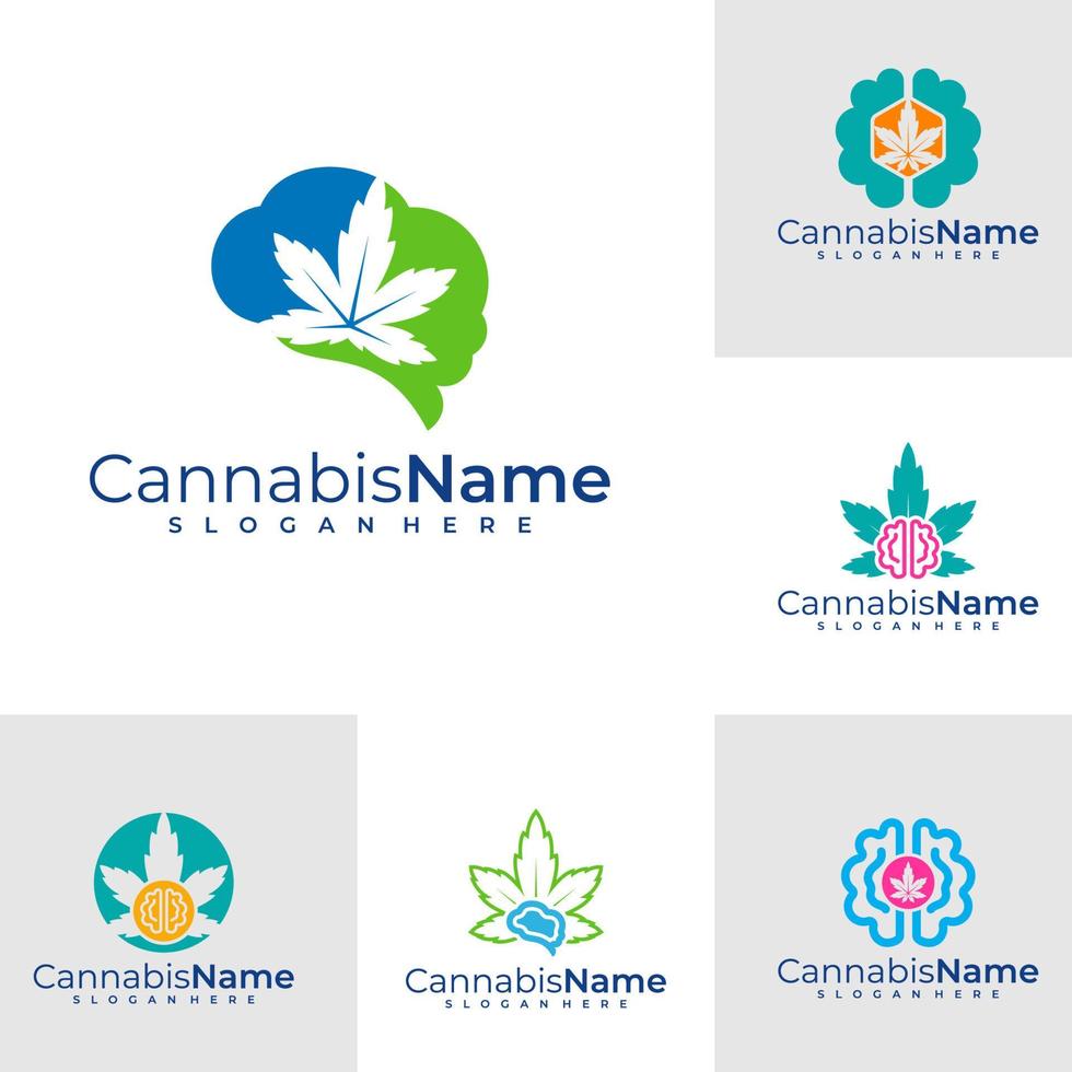 einstellen von Gehirn Cannabis Logo Vektor Vorlage. kreativ Cannabis Logo Design Konzepte