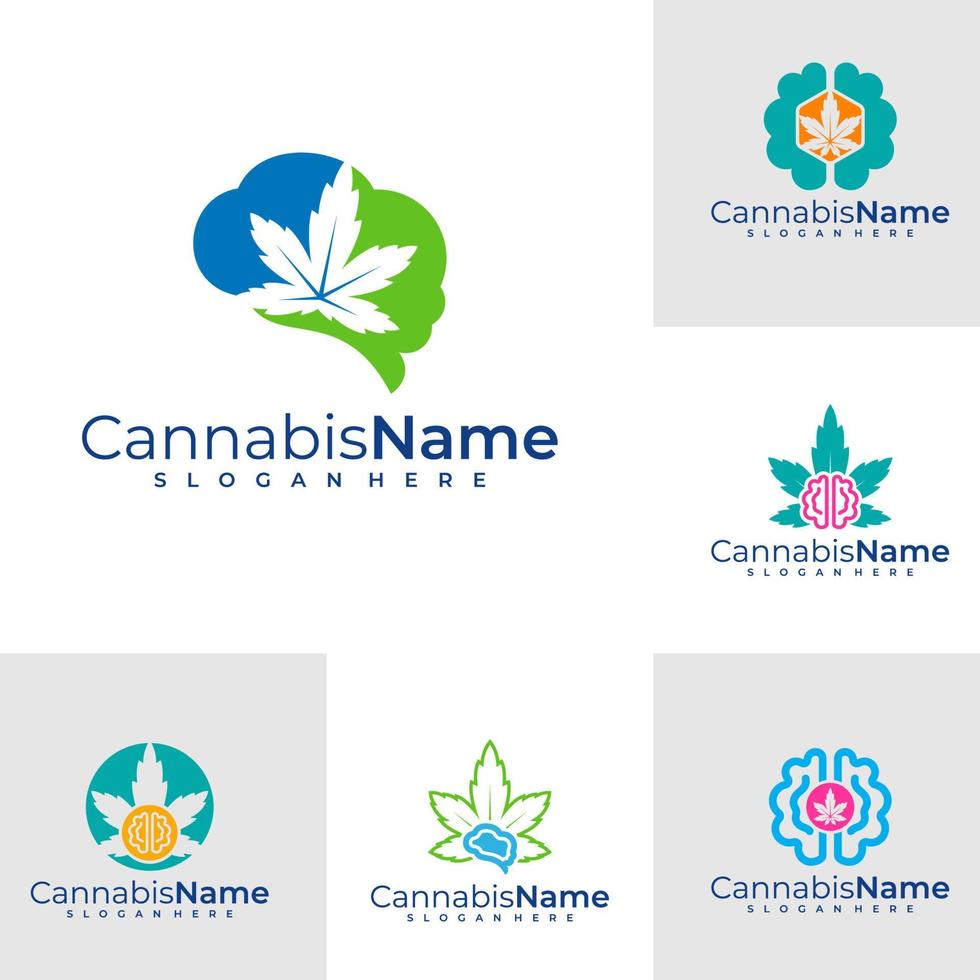 uppsättning av hjärna cannabis logotyp vektor mall. kreativ cannabis logotyp design begrepp