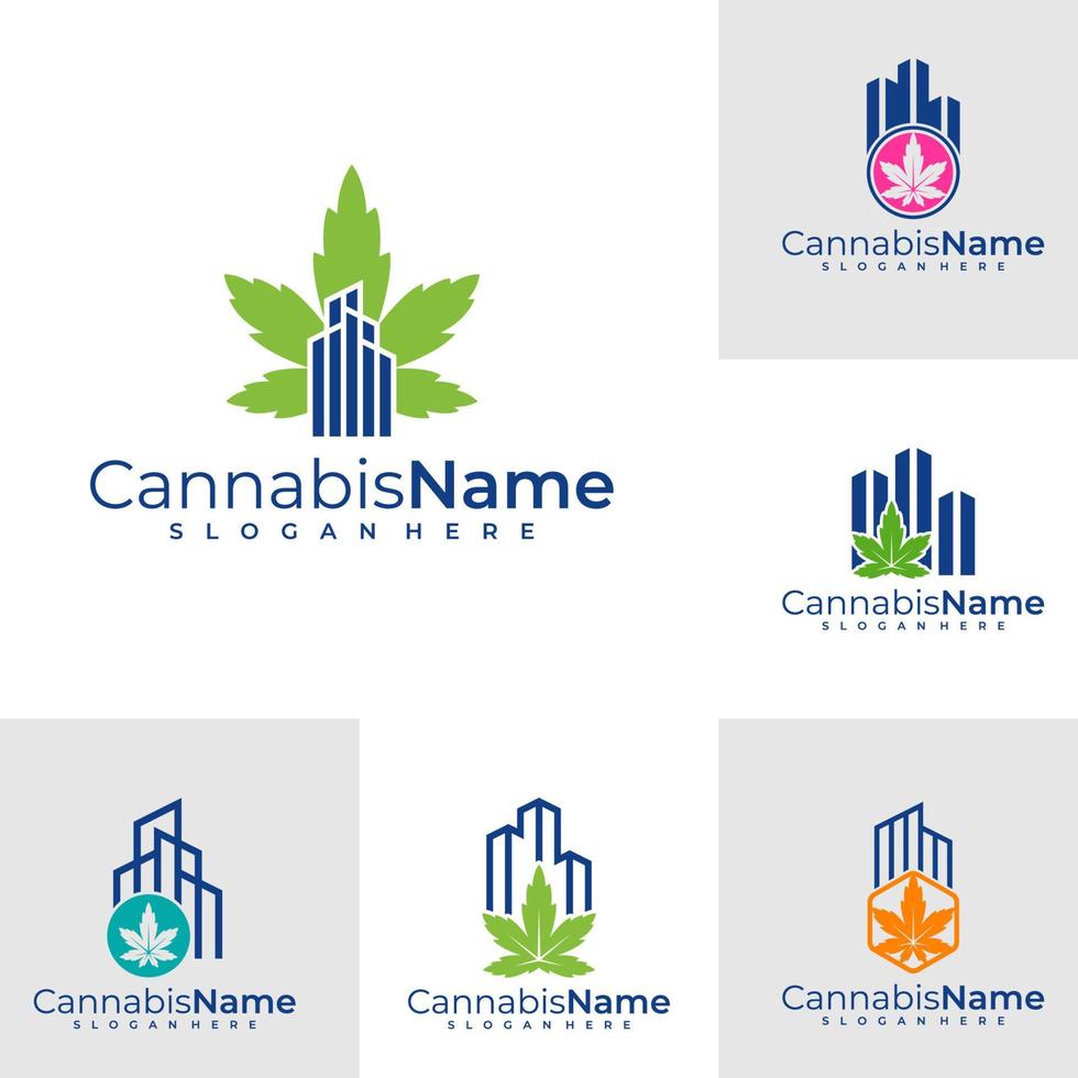 einstellen von Stadt Cannabis Logo Vektor Vorlage. kreativ Cannabis Logo Design Konzepte