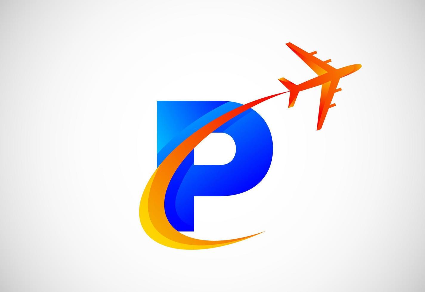 Initiale p Alphabet mit ein rauschen und Flugzeug Logo Design. geeignet zum Reise Unternehmen oder Geschäft vektor