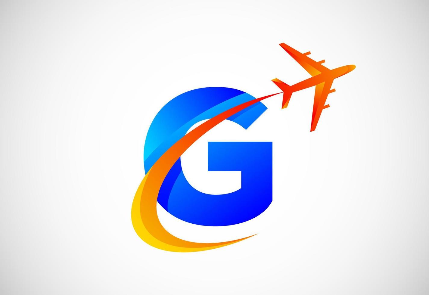 Initiale G Alphabet mit ein rauschen und Flugzeug Logo Design. geeignet zum Reise Unternehmen oder Geschäft vektor