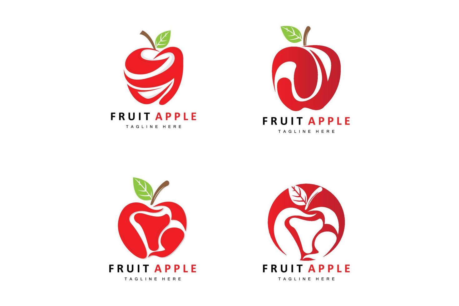 Fruchtapfel-Logodesign, roter Fruchtvektor, mit abstraktem Stil, Illustration des Produktmarkenetiketts vektor