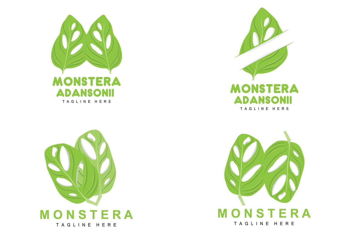 monstera adansonii-blattlogo, grünpflanzenvektor, baumvektor, seltene blattillustration vektor