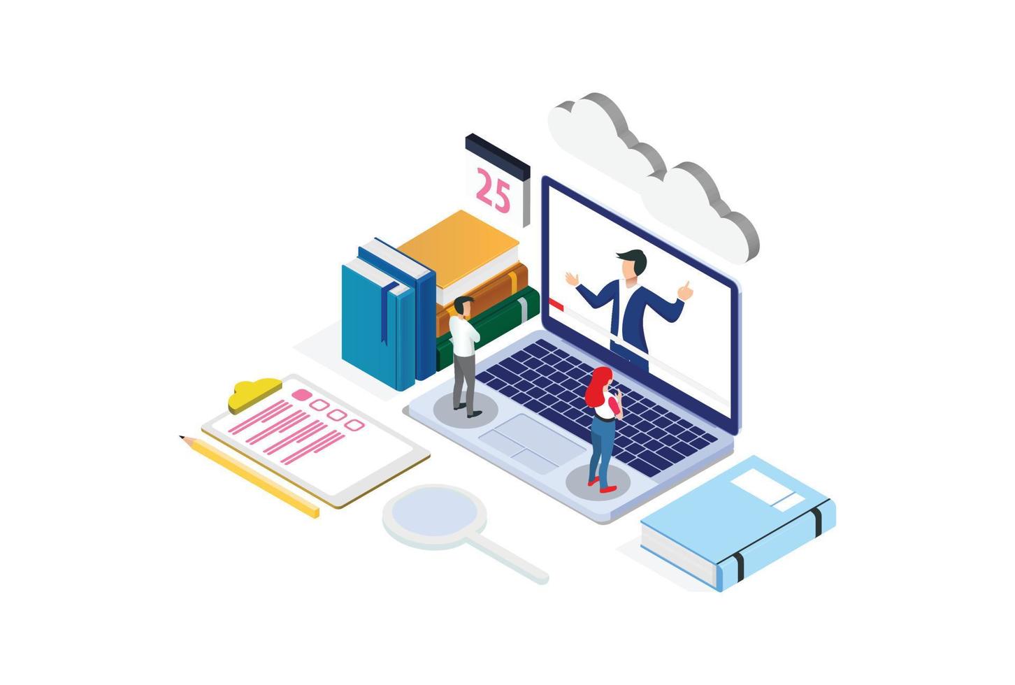 modern isometrisk smart e-studie teknologi illustration, lämplig för diagram, infografik, bok illustration, spel tillgång, och Övrig grafisk relaterad tillgångar vektor