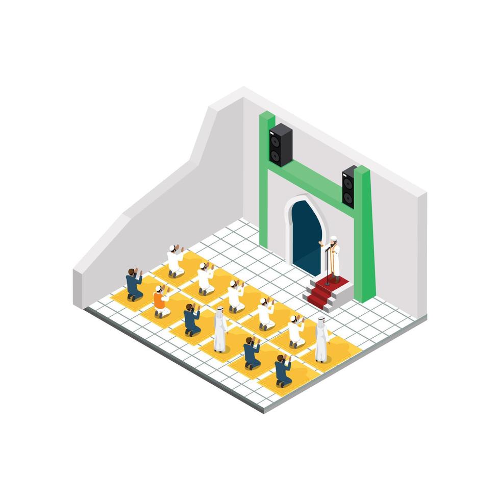 isometrisch Illustration Muslim Mann betet eben Vektor, geeignet zum Diagramme, Infografiken, Spiel Anlage, und andere Grafik verbunden Vermögenswerte vektor