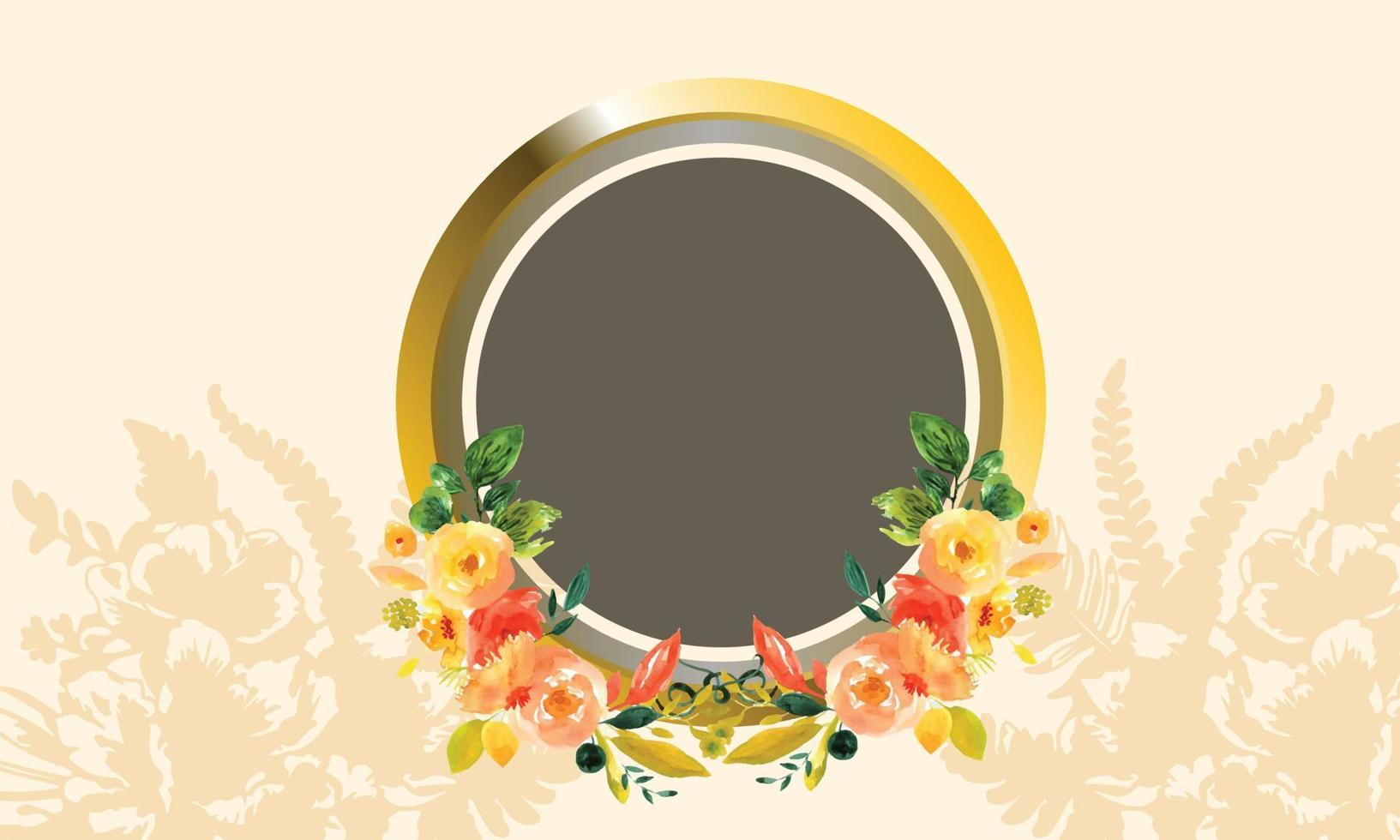 runden golden Rahmen mit Aquarell Blume Hintergrund vektor