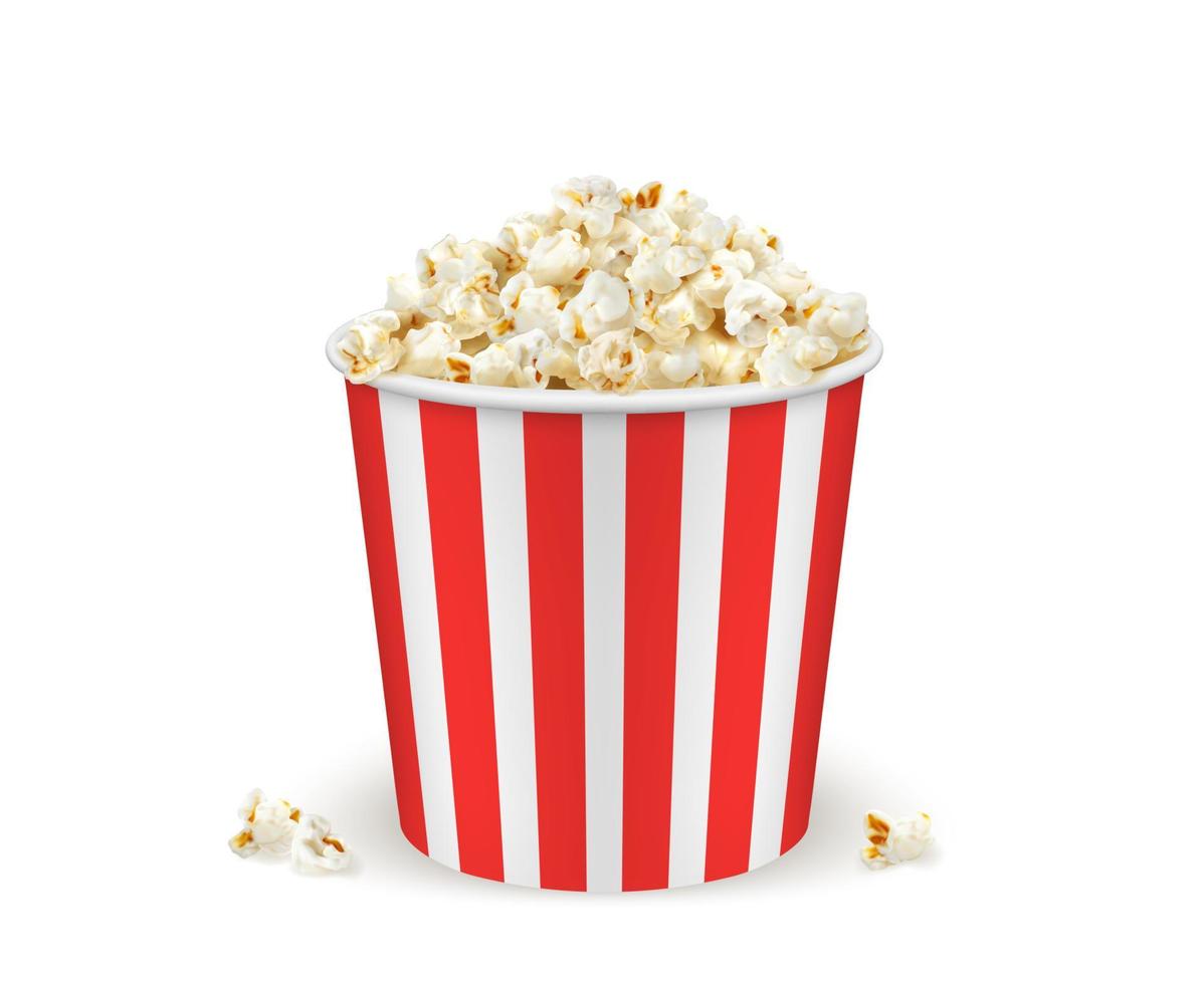 popcorn hink, realistisk pop- majs 3d behållare vektor