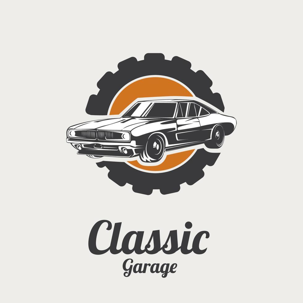 klassisk bil- garage bil vektor, bil reparera och modifiering logotyp mall design. vektor