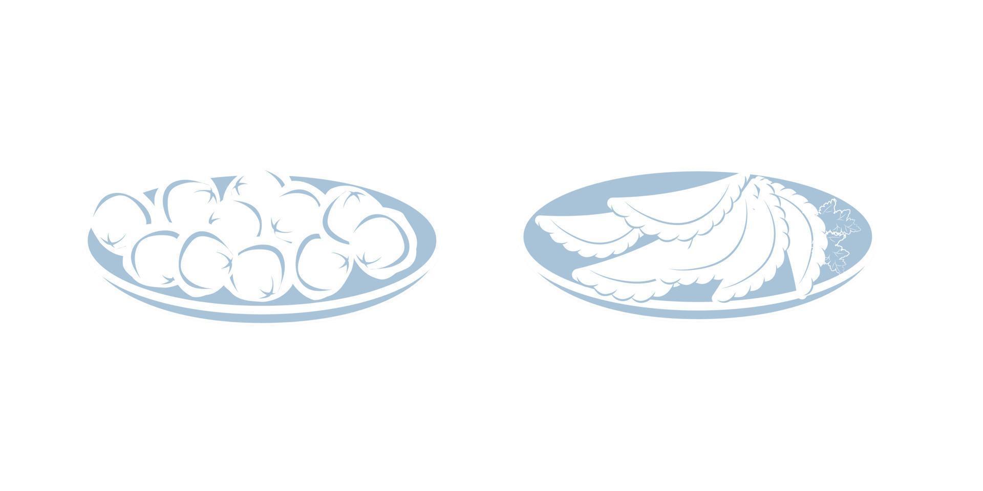 uppsättning av ritad för hand hemlagad klimpar, dumplings. traditionell bakverk maträtt med fyllning. vektor