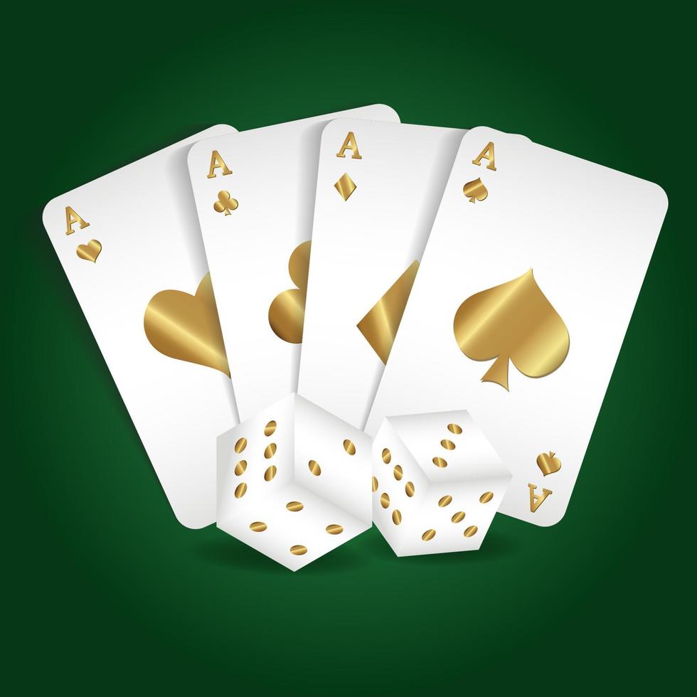 golden Kasino Karten und Würfel auf ein Grün Hintergrund. vektor