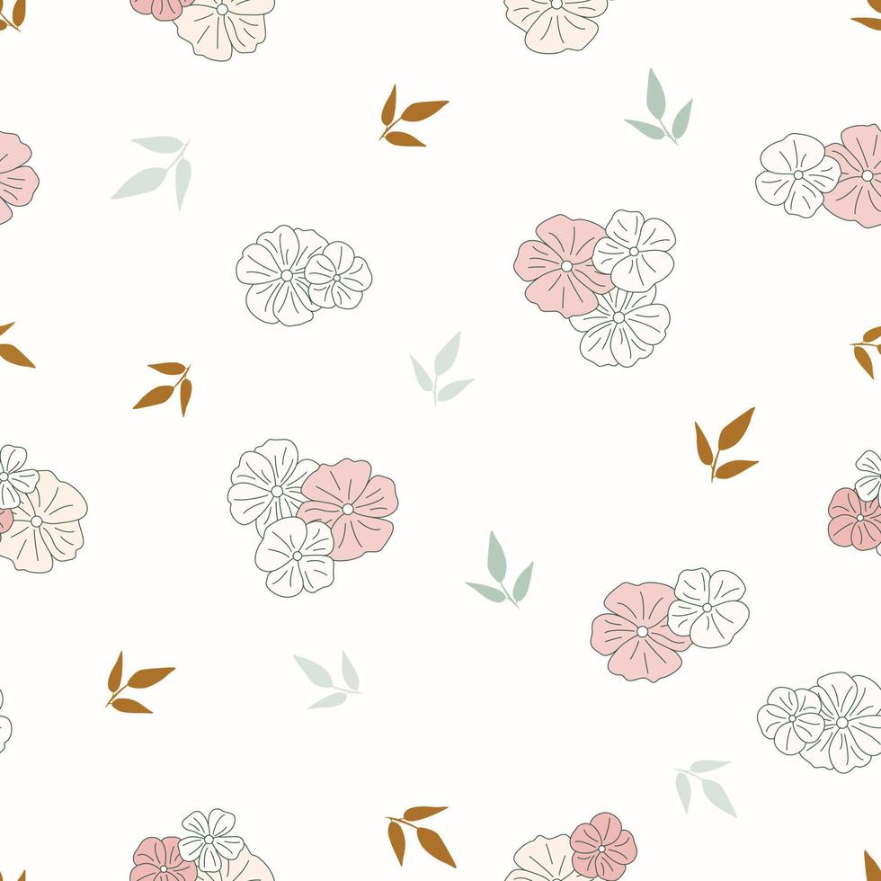 moderne tropische Blumen Musterdesign. Nahtloses Muster mit Frühlingsblumen und Blättern. hand gezeichneter hintergrund. Blumenmuster für Tapeten oder Stoffe. Botanische Fliese. vektor