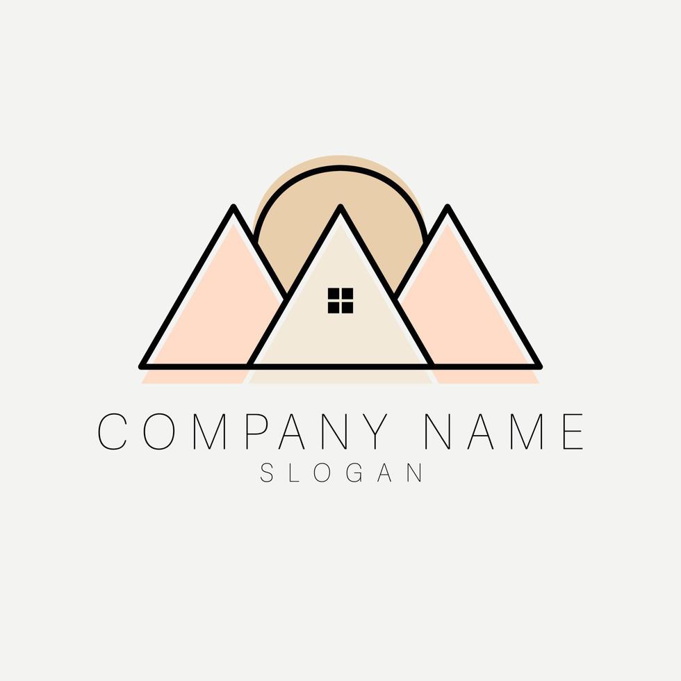 hus och bergen logotyp design. enkel logotyp mall. vektor