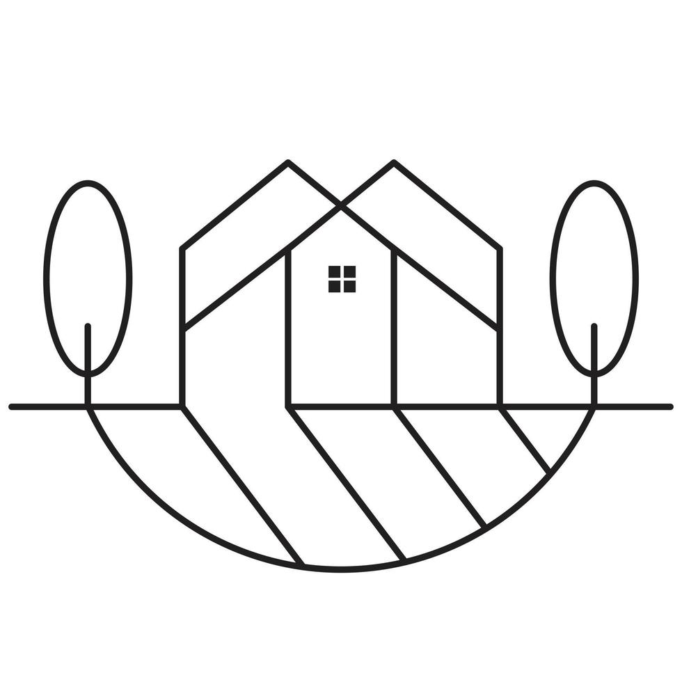 Hand gezeichnet Haus und Bäume Symbol Design. eben Symbol. Luxus echt Nachlass Symbol. vektor