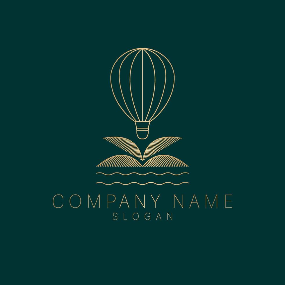 Luft Ballon, Wellen und Palme Logo Design Vorlage. modern Bohemien abstrakt Logotyp. Luxus Reise Grafik Design. vektor