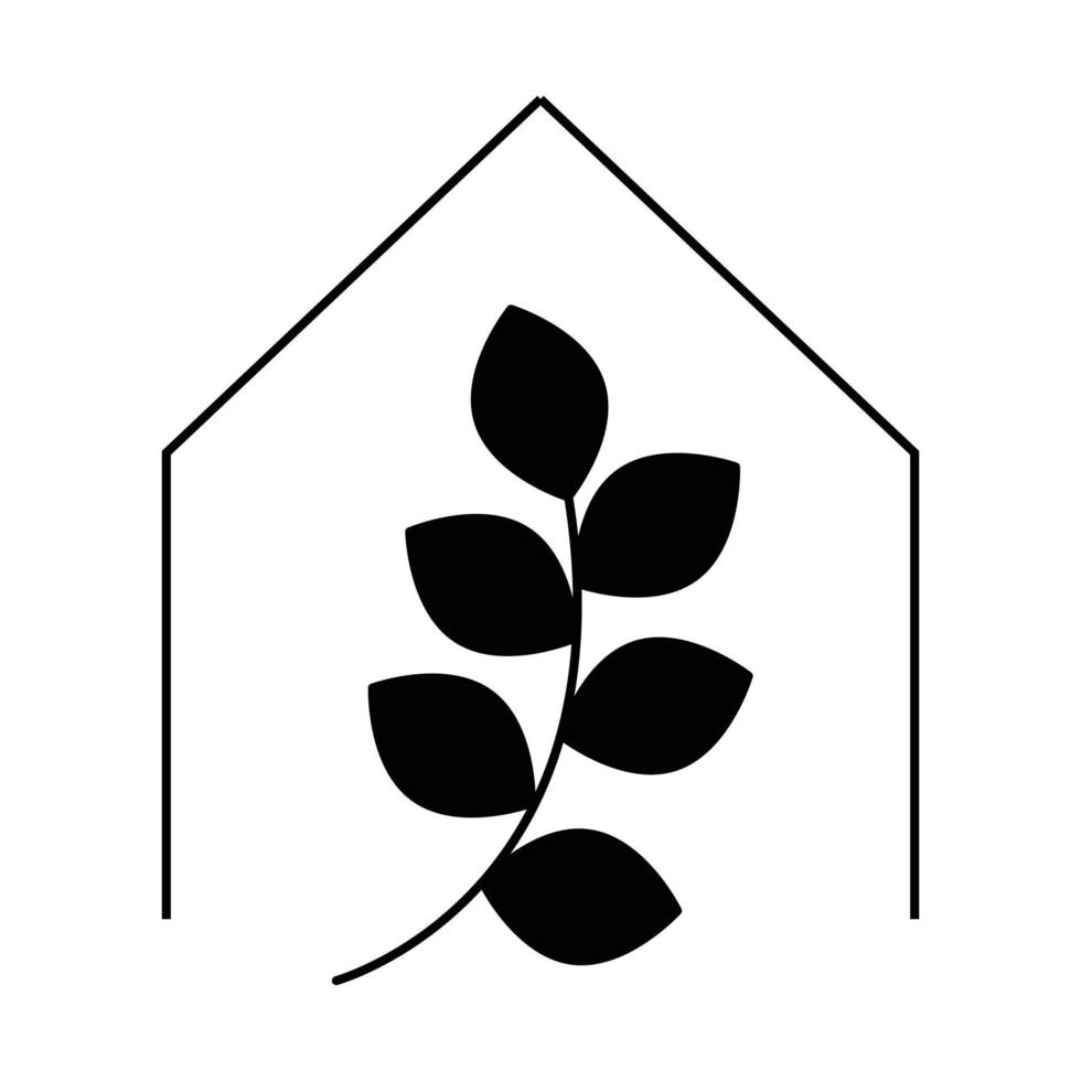 Haus und Blätter Vektor Symbol. Luxus echt Nachlass Symbol. eben Logo Design.