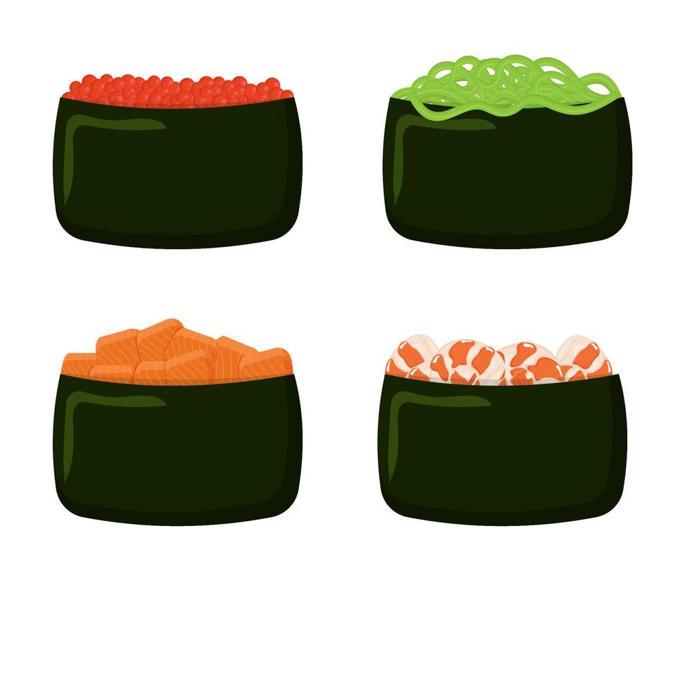 Gunkan Sushi Sammlung. traditionell asiatisch Lebensmittel. vektor