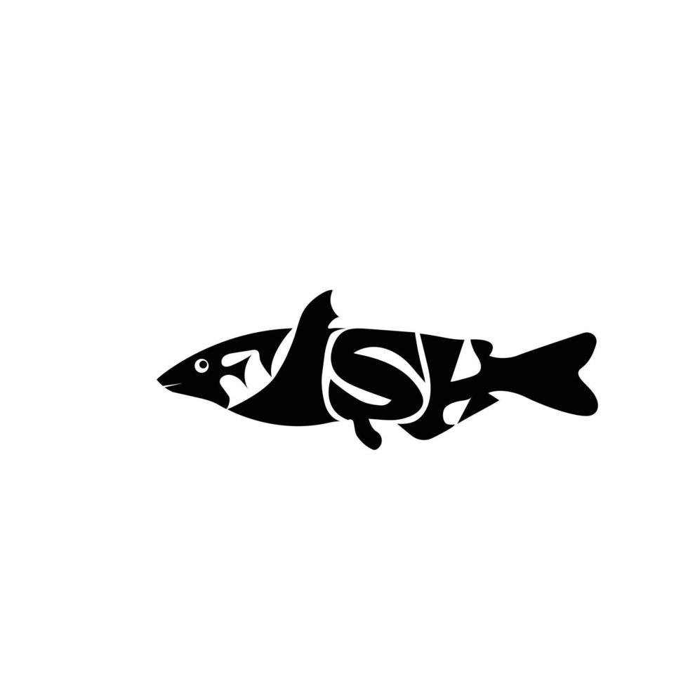 Fisch Brief mit Logo Design Illustration. isoliert auf schwarz Hintergrund. Fisch abstrakt Symbol Design Logo Vorlage vektor