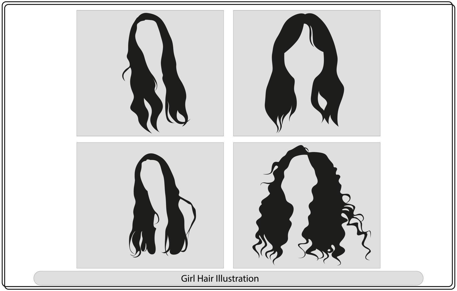 uppsättning av silhuetter av en profil av flickor med flygande hår. vektor. vektor