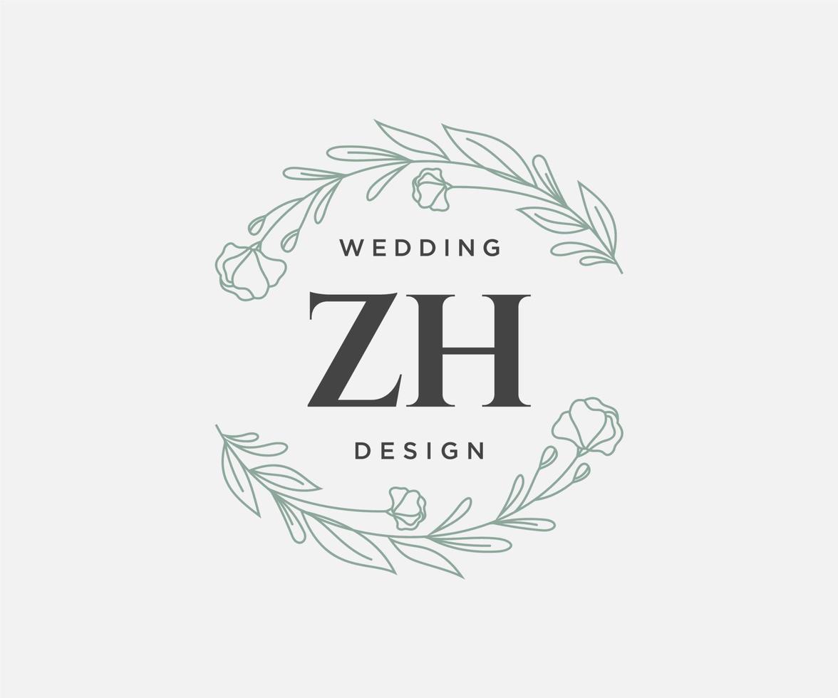 zh initials brief hochzeitsmonogramm logos sammlung, handgezeichnete moderne minimalistische und florale vorlagen für einladungskarten, save the date, elegante identität für restaurant, boutique, café im vektor