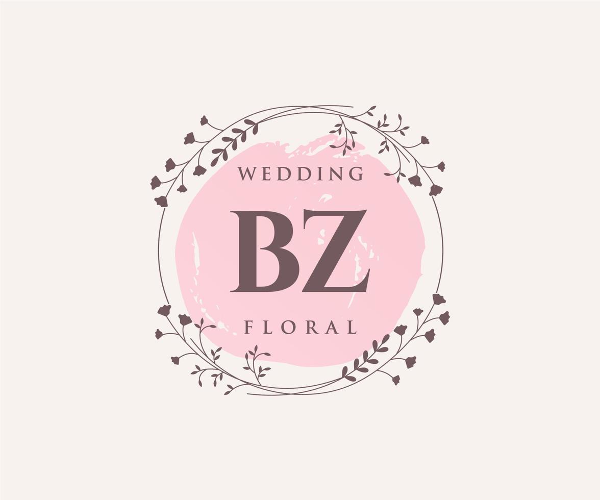bz initialer brev bröllop monogram logotyper mall, hand dragen modern minimalistisk och blommig mallar för inbjudan kort, spara de datum, elegant identitet. vektor