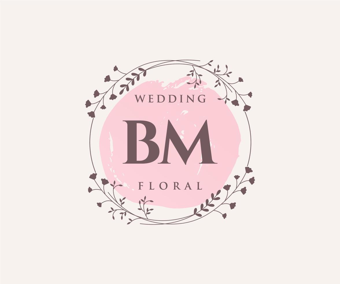 bm initialer brev bröllop monogram logotyper mall, hand dragen modern minimalistisk och blommig mallar för inbjudan kort, spara de datum, elegant identitet. vektor