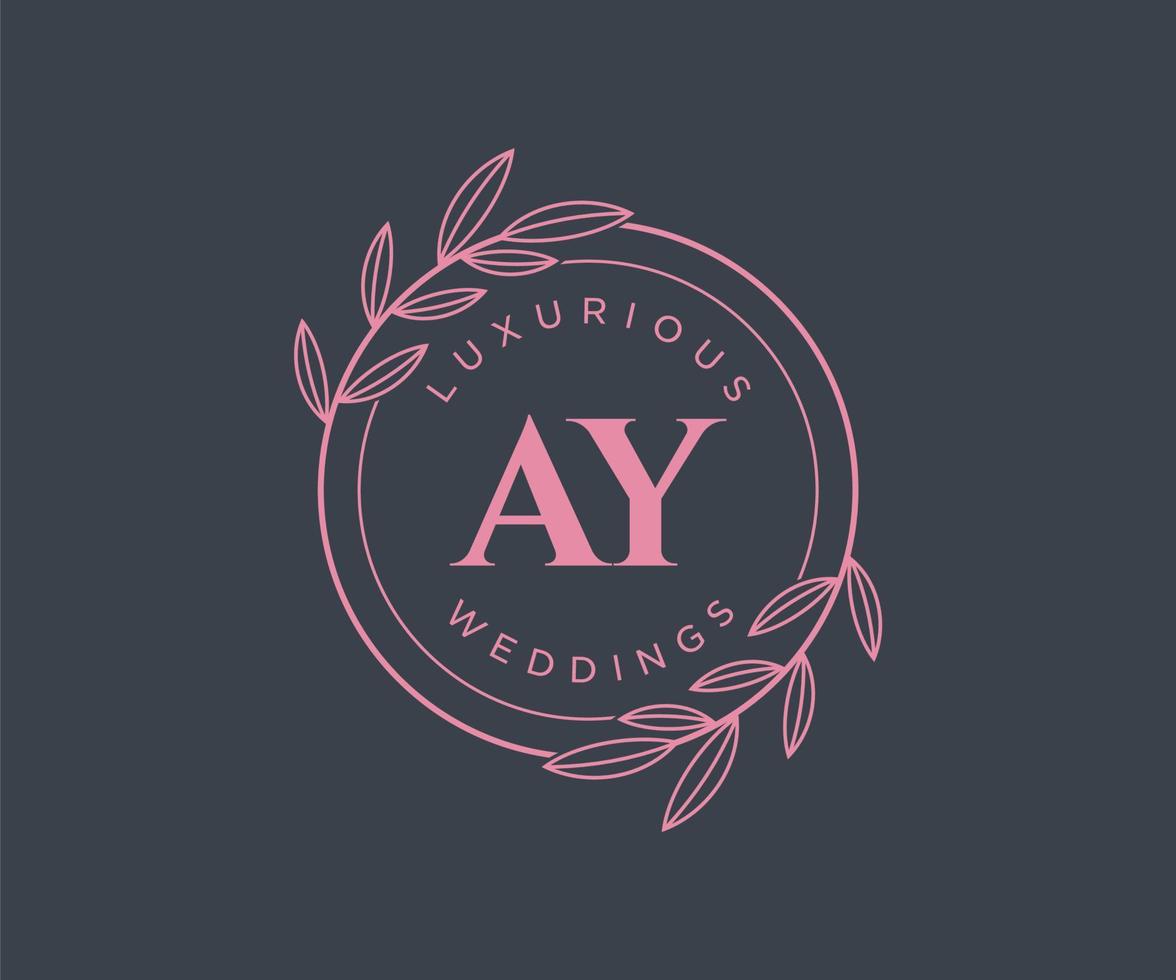 ay initialer brev bröllop monogram logotyper mall, hand dragen modern minimalistisk och blommig mallar för inbjudan kort, spara de datum, elegant identitet. vektor