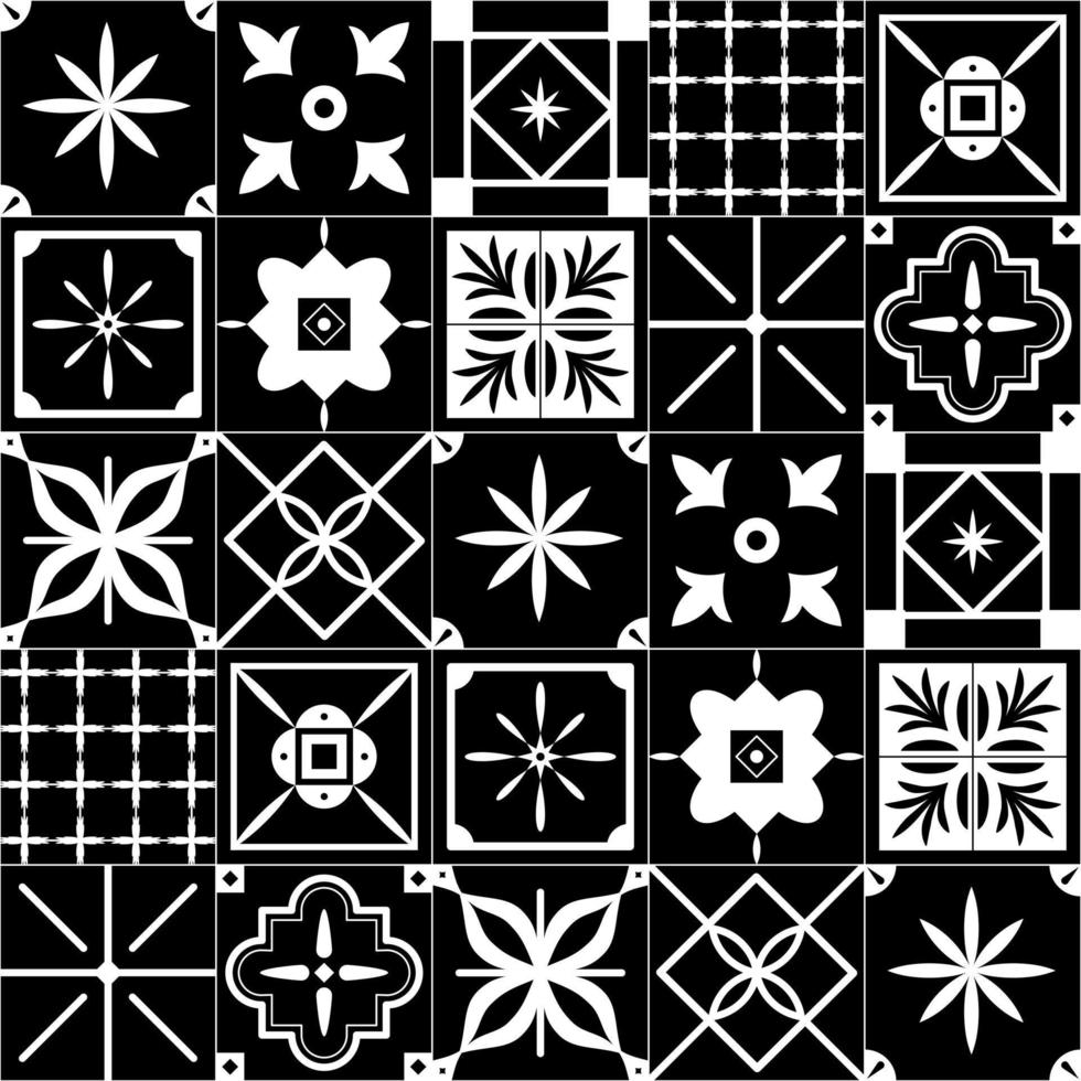 nahtlos Vektor Mittelmeer traditionell Muster mit schwarz und Weiß Fliesen.
