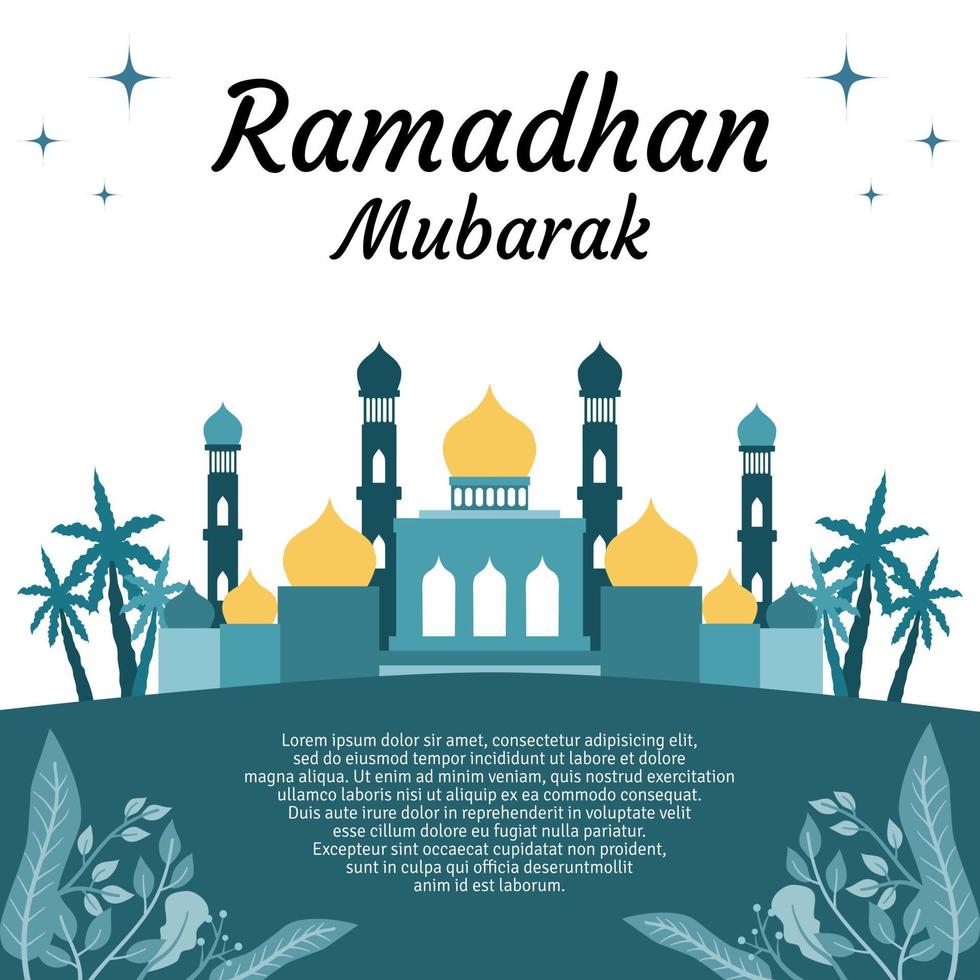 Ramadan Design Vorlage zum Sozial Medien Post, Gruß Karte mit Moschee Illustration vektor