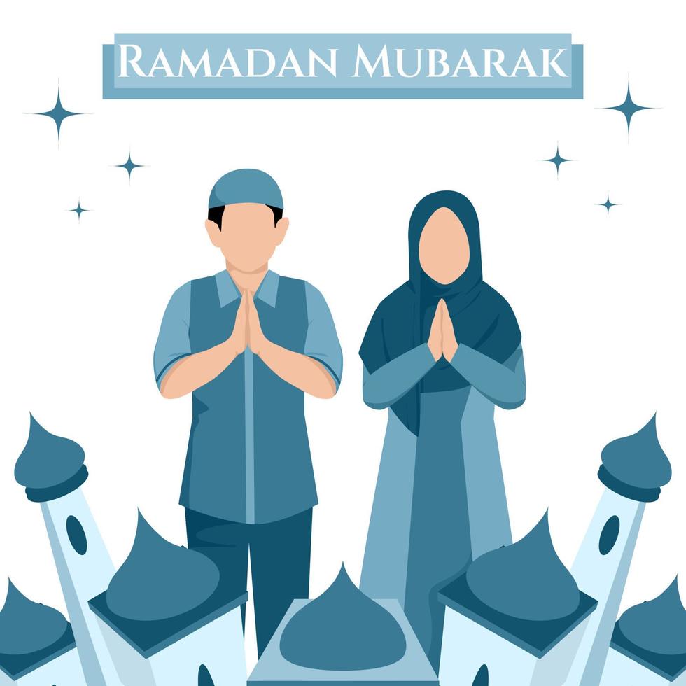 ramadan design mall för social media posta, hälsning kort, inbjudan, eller befordran med illustration av muslim par karaktär vektor