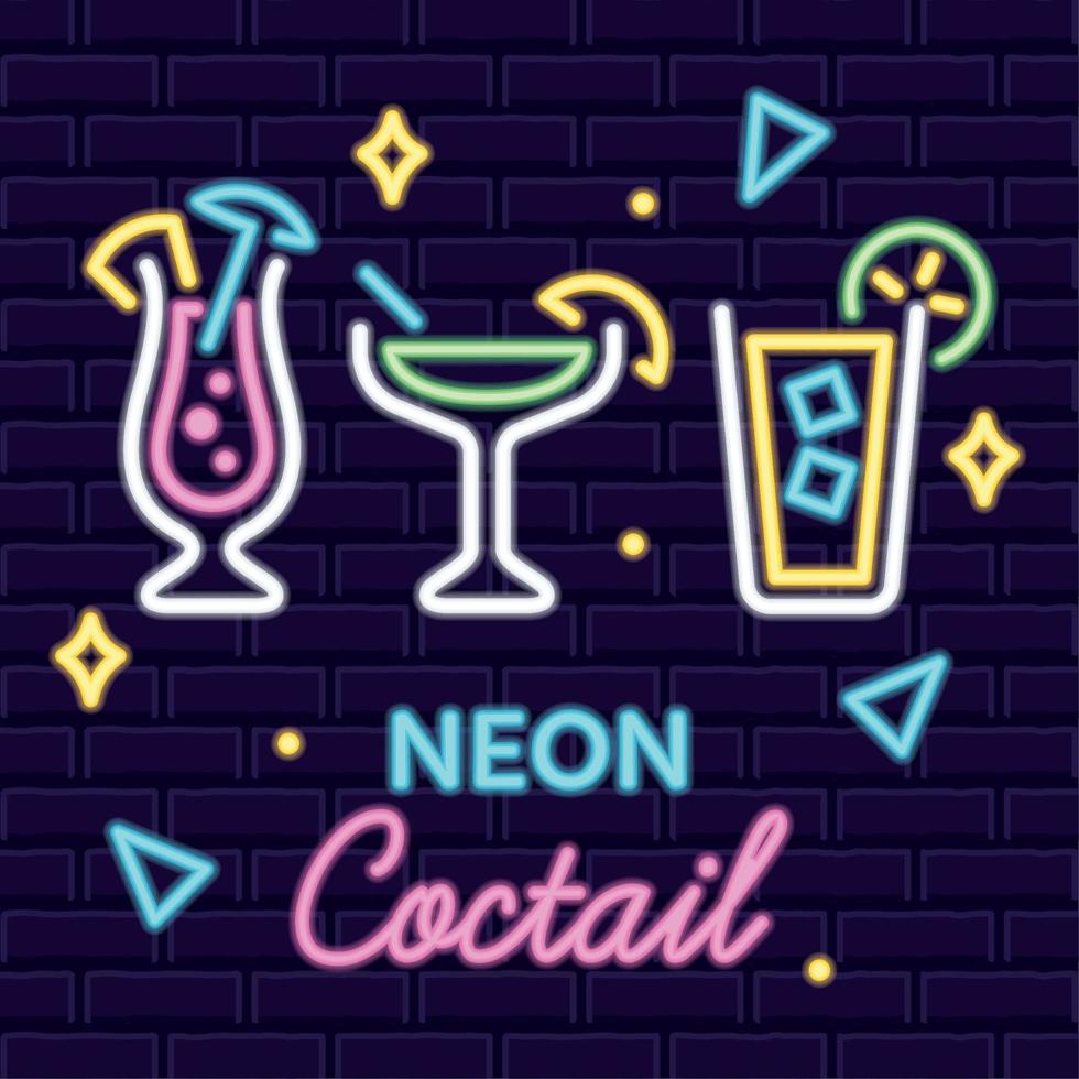 farbig Neon- Poster Gruppe von Cocktail Symbole Schild Vektor