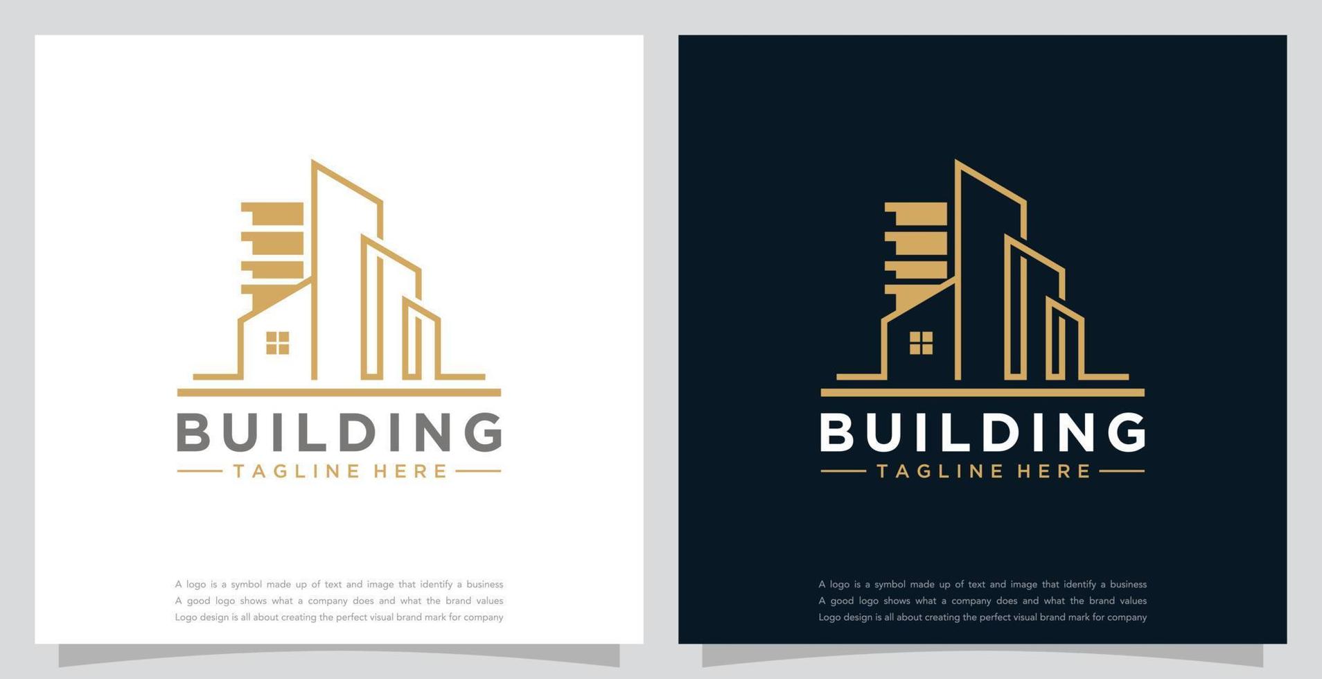 Gebäude Logo Design Vorlage mit ein Linie gestalten Design Vektor Illustration Gebäude oder echt Nachlass Symbol Symbol kreativ
