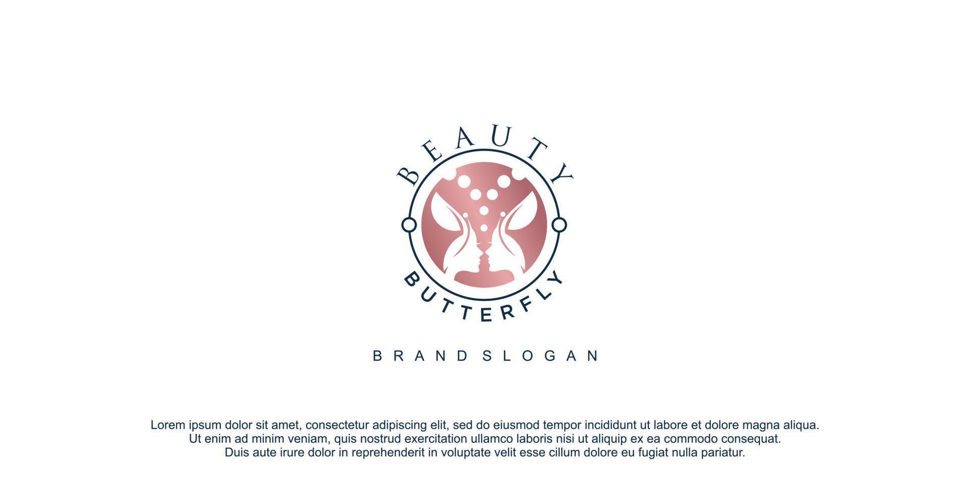 Schönheit Frau Logo mit Schmetterling einzigartig Element Konzept Design Prämie Vektor