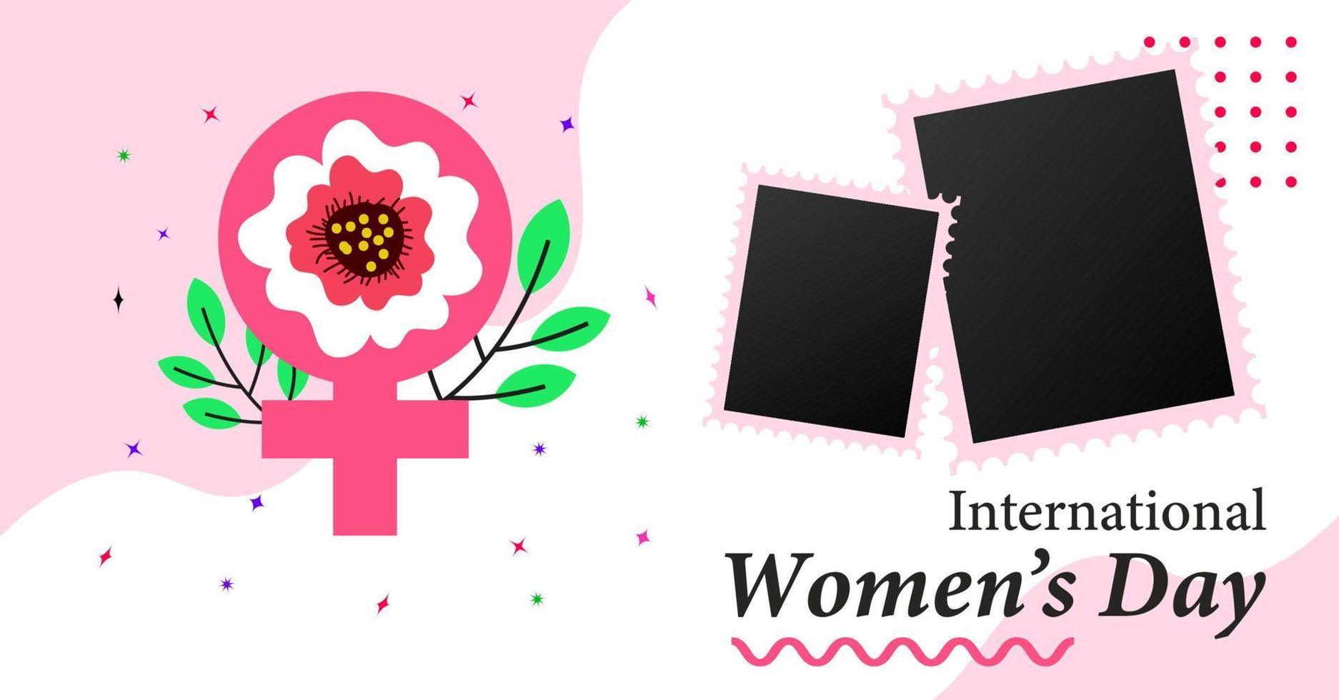 internationell kvinnors dag affisch och baner design med Foto ram. 8 Mars omslag design med vår begrepp vektor