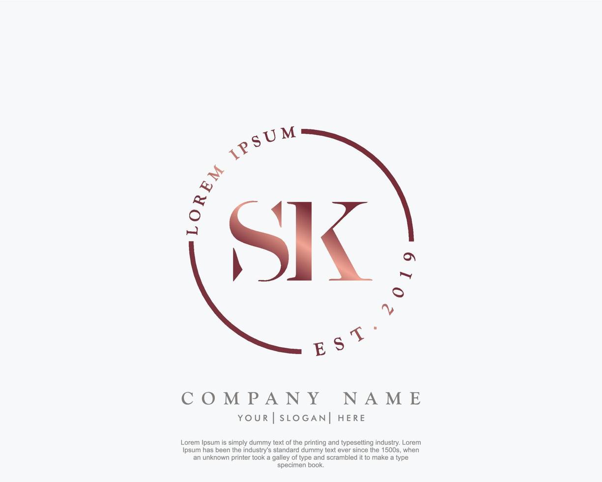 första brev sk feminin logotyp skönhet monogram och elegant logotyp design, handstil logotyp av första signatur, bröllop, mode, blommig och botanisk med kreativ mall vektor